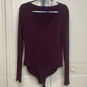 Aeropostale Women’s Ribbed Burgundy Bodysuit  Long Sleeve V Neck Size XL